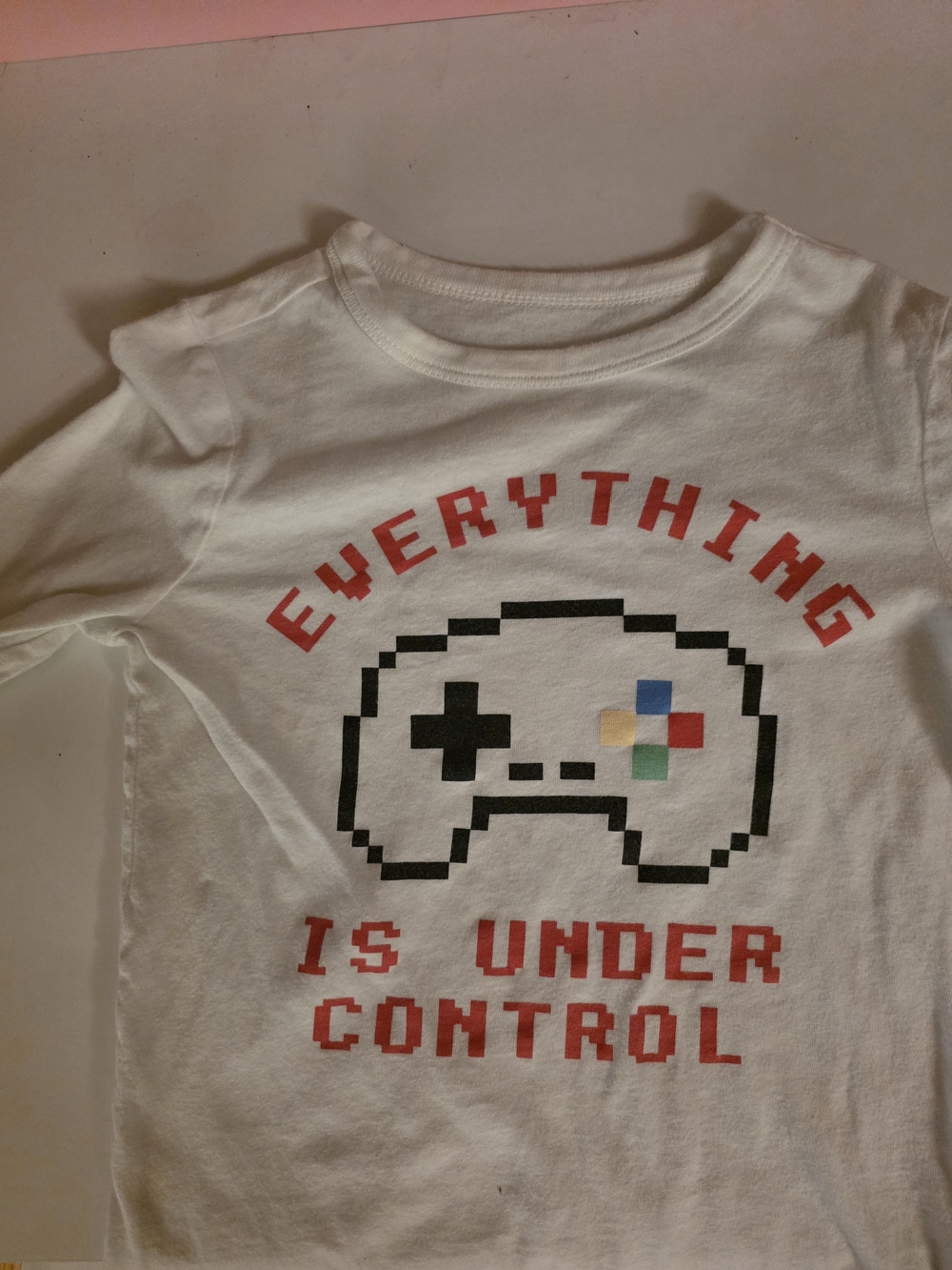 Gap Xsmall White Tee with Pixel Gaming Controller and Red Lettering